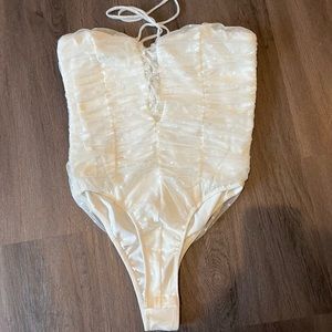 Polka dot, mesh, tie bodysuit